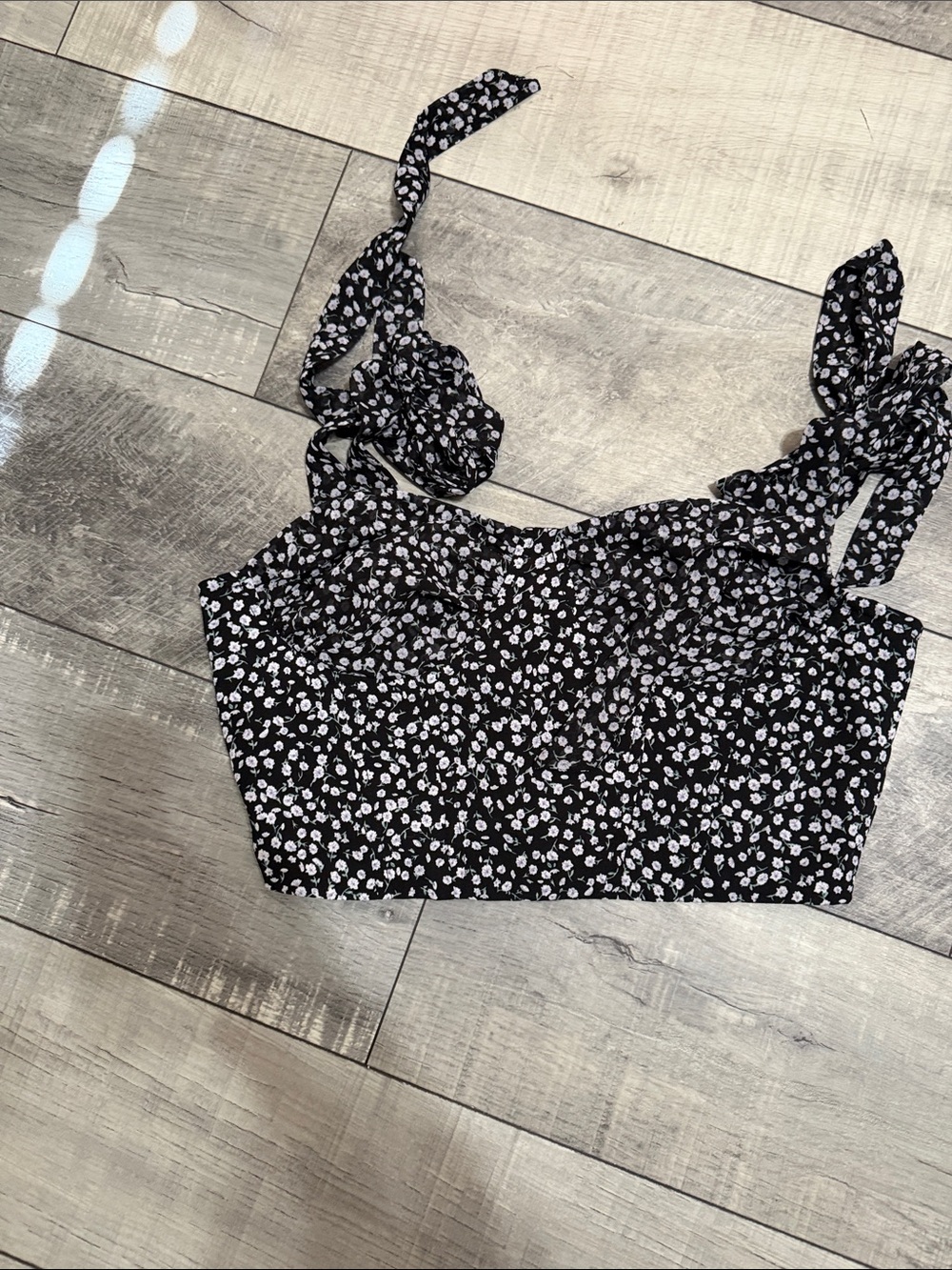 Black  Floral Strapless Crop Corset Top